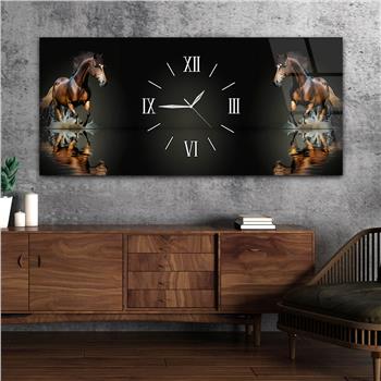 Yatay Ortadan Saatli  Sanat ve Doğa Temalı Cam Tablo 048