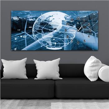 Horizontal bedrucktes Glas mit Kunst und Naturthema und einer Uhr an der Seite 166