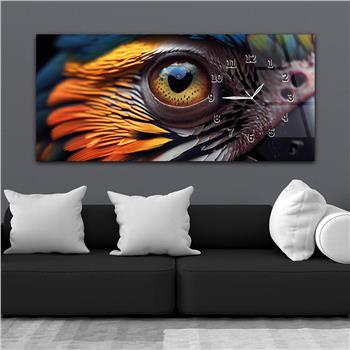 Horizontal bedrucktes Glas mit Kunst und Naturthema und einer Uhr an der Seite 127