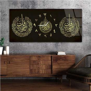 Tableau en verre à thème religieux avec horloge centrale horizontale  081