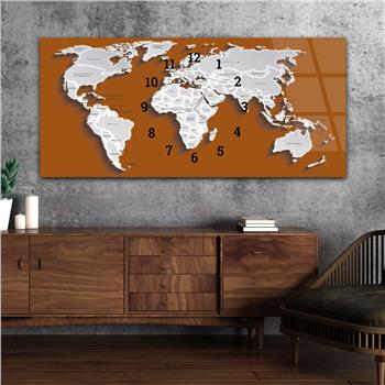 Yatay Saatli Ortadan Vatan Temalı Cam Tablo 095