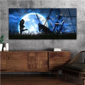 Yatay Saatli Yandan Sanat Temalı Cam Tablo 266