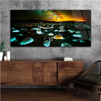 Yatay Ortadan Saatli  Sanat ve Doğa Temalı Cam Tablo 096