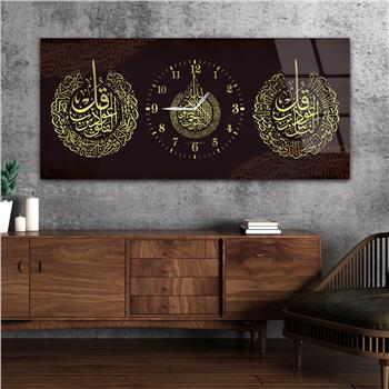 Tableau en verre à thème religieux avec horloge centrale horizontale  077