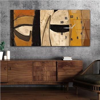 Horizontal bedrucktes Glas mit Kunst und Naturthema und einer Uhr an der Seite 149