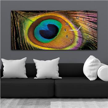 Horizontal bedrucktes Glas mit Kunst und Naturthema und einer Uhr an der Seite 186