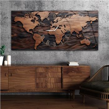 Yatay Saatli Ortadan Vatan Temalı Cam Tablo 119