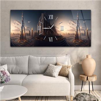 Yatay Ortadan Saatli  Sanat ve Doğa Temalı Cam Tablo 088