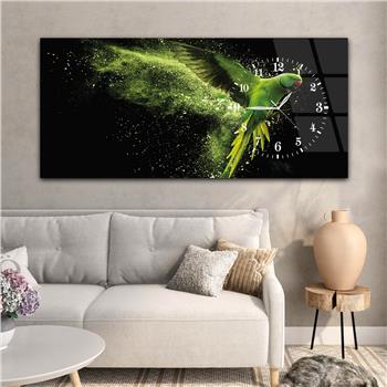 Horizontal bedrucktes Glas mit Kunst und Naturthema und einer Uhr an der Seite 090