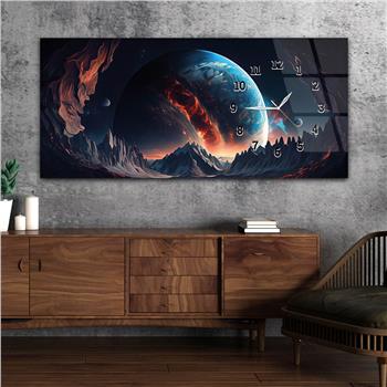 Horizontal bedrucktes Glas mit Kunst und Naturthema und einer Uhr an der Seite 164