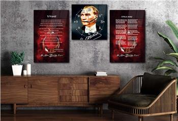 İSTİKLAL MARŞI EY TÜRK GENÇLİĞİ MUSTAFA KEMAL ATATÜRK GÖRSELLİ CAM TABLO CAM SAAT SETİ 