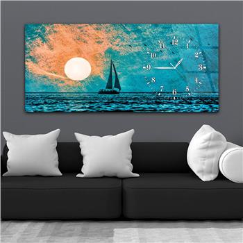 Yatay Saatli Yandan Sanat ve Doğa Temalı Cam Tablo 001