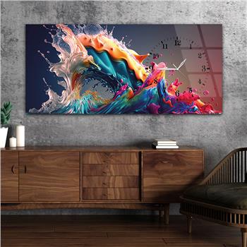 Horizontal bedrucktes Glas mit Kunst und Naturthema und einer Uhr an der Seite 055