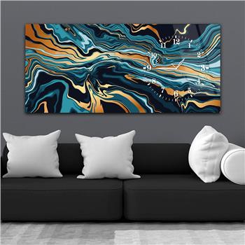 Horizontal bedrucktes Glas mit Kunst und Naturthema und einer Uhr an der Seite 101