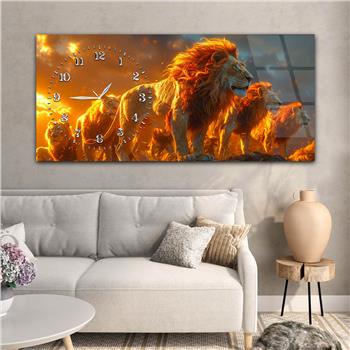 Yatay Saatli Yandan Sanat Temalı Cam Tablo 343