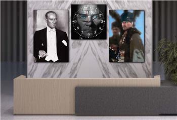 MUSTAFA KEMAL ATATÜRK GÖRSELİ CAM TABLO SAAT SETİ 