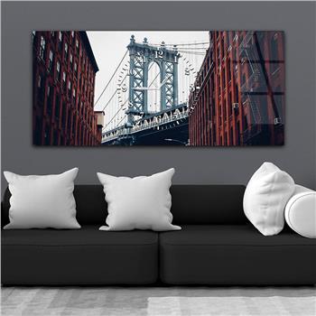 Horizontal bedrucktes Glas mit Kunst- und Naturthema und einer Uhr in der Mitte 012