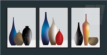 Alüminyum Çerçeveli Sanat Temalı 3lü Set MDF Tablo 0047