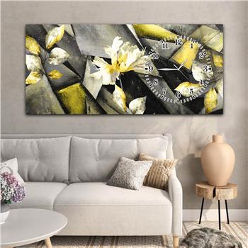 Horizontal bedrucktes Glas mit Kunst und Naturthema und einer Uhr an der Seite 100