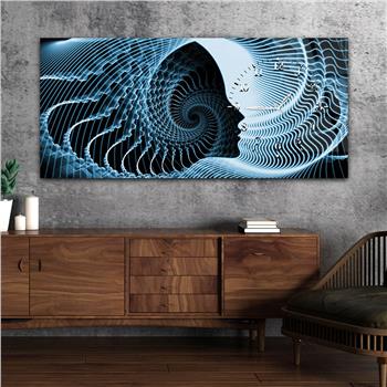 Horizontal bedrucktes Glas mit Kunst und Naturthema und einer Uhr an der Seite 085