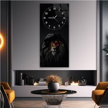 Dikey Üstten Saatli Sanat Temalı Cam Tablo 090