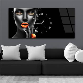 Horizontal bedrucktes Glas mit Kunst- und Naturthema und einer Uhr in der Mitte 024