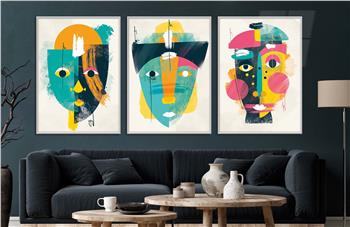 Alüminyum Çerçeveli Sanat Temalı 3lü Set CAM Tablo 0085