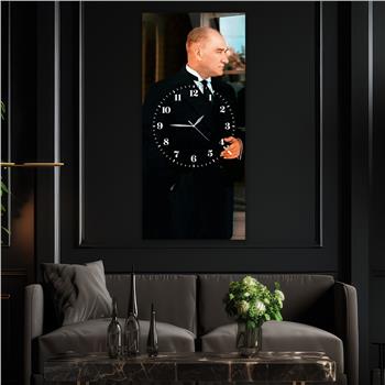 Dikey Ortadan Saatli Vatan Temalı Cam Tablo 002