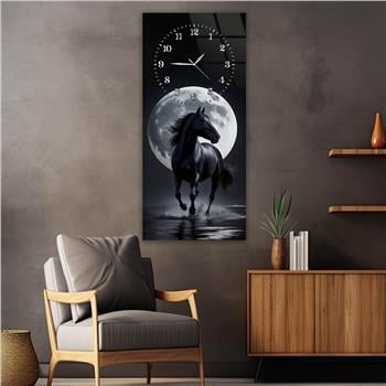 Dikey Üstten Saatli Sanat Temalı Cam Tablo 100