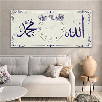 Tableau en verre à thème religieux avec horloge centrale horizontale  056