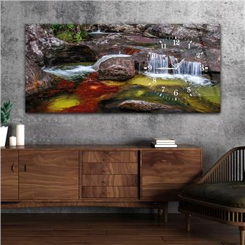 Horizontal bedrucktes Glas mit Kunst und Naturthema und einer Uhr an der Seite 040