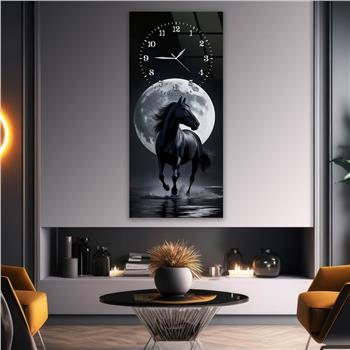 Dikey Üstten Saatli Sanat Temalı Cam Tablo 100