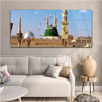 Tableau en verre à thème religieux avec horloge centrale horizontale  003