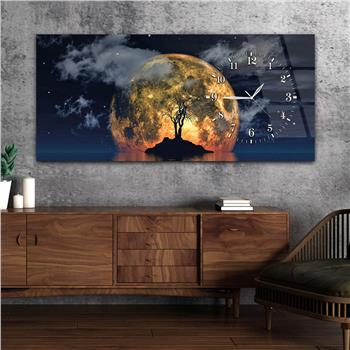 Yatay Saatli Yandan Sanat ve Doğa Temalı Cam Tablo 016