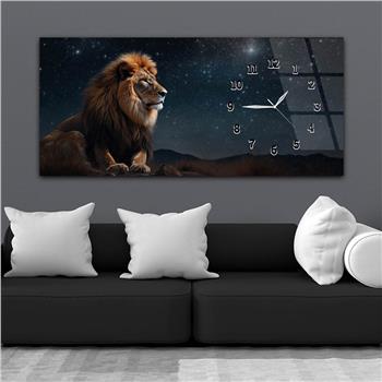 Horizontal bedrucktes Glas mit Kunst und Naturthema und einer Uhr an der Seite 181