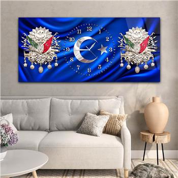 Yatay Saatli Ortadan Vatan Temalı Cam Tablo 148