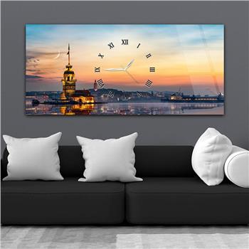 Horizontaal, in Het Midden Voorzien Van Een Klok, Kunst En Natuur Thema Gehard Glasschilderij 078