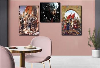 FATİH SULTAN MEHMET HANIN SURLARDAN İSTANBULA GİRİŞİNİ GÖSTEREN  CAM TABLO SAAT SETİ 