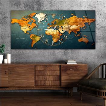 Yatay Saatli Ortadan Vatan Temalı Cam Tablo 117