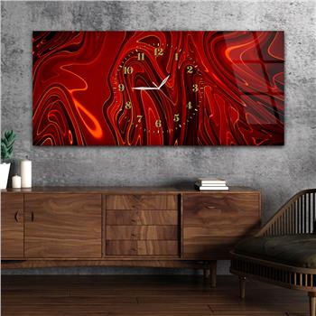 Kırmızı Dalgalı Saatli Cam Tablo