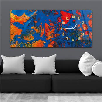 Horizontal bedrucktes Glas mit Kunst und Naturthema und einer Uhr an der Seite 144