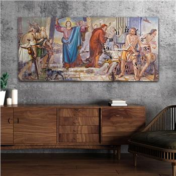 Horizontal bedrucktes Glas mit Kunst und Naturthema und einer Uhr an der Seite 048