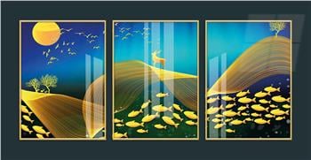 Alüminyum Çerçeveli Sanat Temalı 3lü Set MDF Tablo 0071