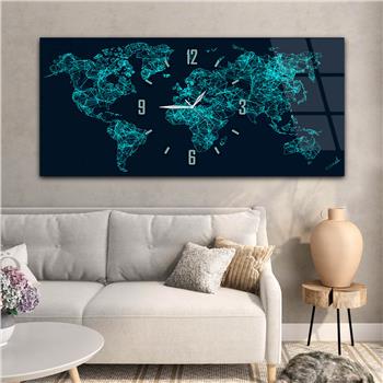 Yatay Saatli Ortadan Vatan Temalı Cam Tablo 114