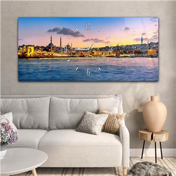 Yatay Saatli Ortadan Dini Temalı Cam Tablo 114