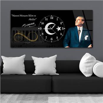 Tableau en verre sur le thème de la nation avec horloge centrale horizontale  022