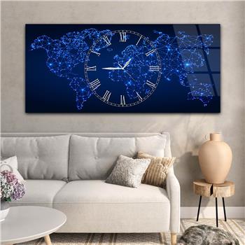 Yatay Saatli Ortadan Vatan Temalı Cam Tablo 132