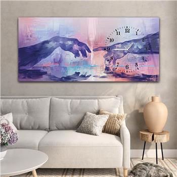 Horizontal bedrucktes Glas mit Kunst und Naturthema und einer Uhr an der Seite 072