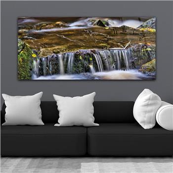 Horizontal bedrucktes Glas mit Kunst und Naturthema und einer Uhr an der Seite 052