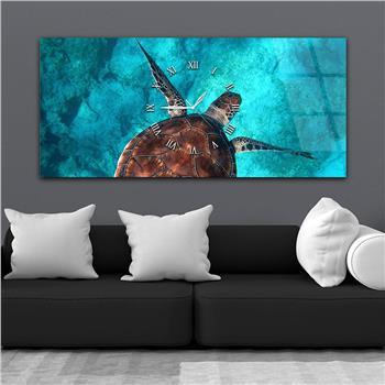 Horizontal bedrucktes Glas mit Kunst- und Naturthema und einer Uhr in der Mitte 009